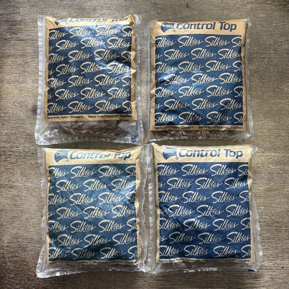 Silkies Control Top Beige Honey Large Pantyhose USA Made 070302 4 Pack